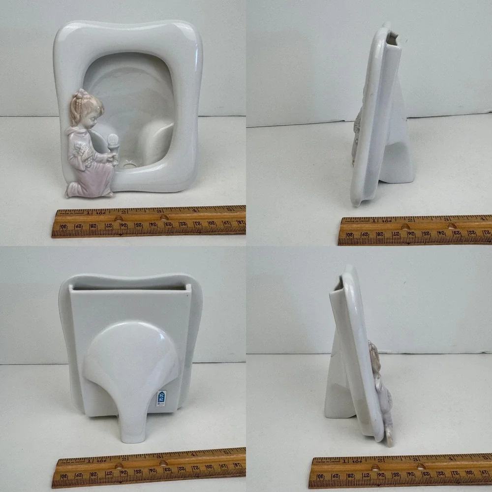 Vtg Porcelain Ceramic First Holy Communion Tabletop Picture Frame Caucasian Girl